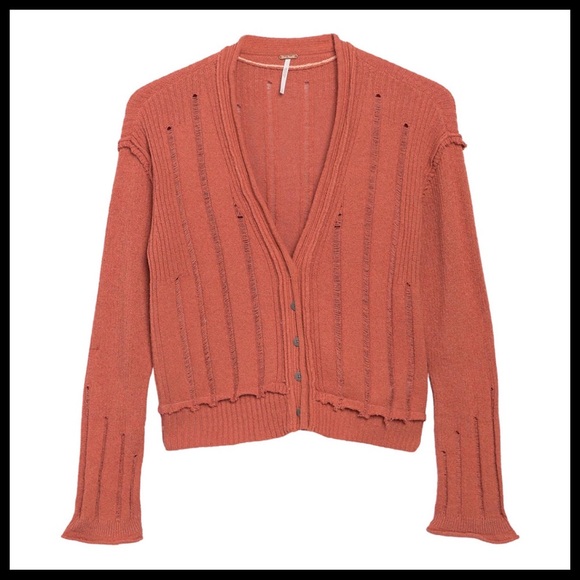 FREE PEOPLE BOHO CARDI LONG SLEEVES RIB KNIT CROP CARDIGAN A3C - Picture 5 of 15